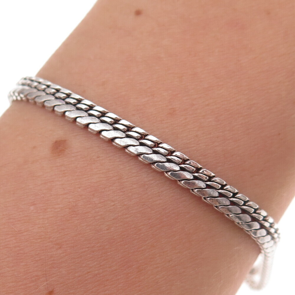925 Sterling Silver Vintage S-Shape Link Double Chain Bracelet 6.75"